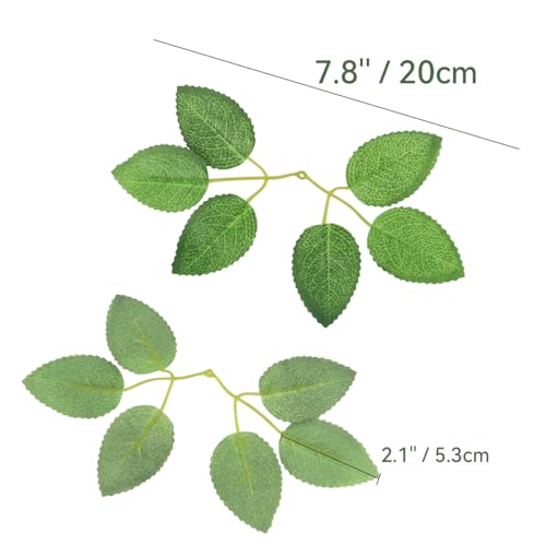50pcs Floroom Artificial Green Leaves, Rose Leaves Artificial, Bulk Fake Leaves Greenery Leaves for DIY Wedding Birthday Party Bridal Shower Bouquets Centerpieces Home Decorations