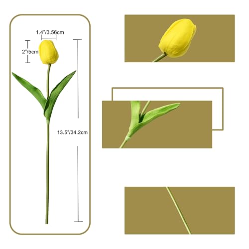 Image of ONLY ART Artificial Yellow Tulips 20 Pcs - 13.5 Inch PU Faux Flowers with Bendable Stems for Home Decor, Wedding Centerpieces, DIY Floral Arrangements, New Year and Valentine's Day