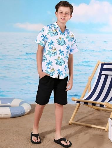 Image of Hawaiian Shirt for Boys Button Down Wrinkle Free Shirt Short Sleeve Funny Beach Casual Summer Print Top for Kids 4-15 Years