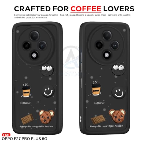 Image of AESTMO Back Case Cover for Oppo F27 Pro Plus 5G | Cute Fun Cartoon 3D Ball | Coffee Silicone Case | Full Body Protection | Camera Protection Back Cover for Oppo F27 Pro Plus 5G (Black)