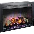 28-Inch Antique Black Electric Fireplace Insert, 1400W Heater with Remote Control, 11 Temperature Settings, Built-in Timer, Adjustable Flame Colors & Brightness, 3-Side Brick Interior Design