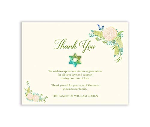 Jewish Sympathy Acknowledgement Cards, Funeral Thank You and Bereavement Notes Personalized