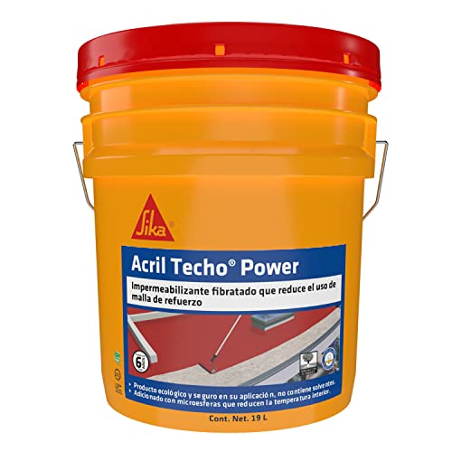 SIKA - Impermeabilizante acrílico - Acril Techo Power 6 años - Terracota - Sello primer Aislante térmico con fibra de refuerzo - Cubeta 19 L