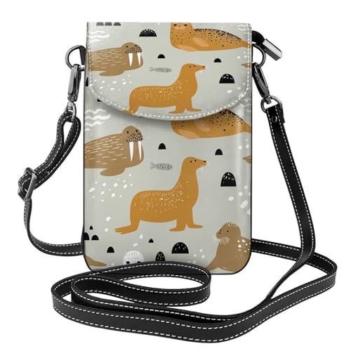 Portefeuille phoque et morse pour femmes avec petits sacs bandoulière en cuir