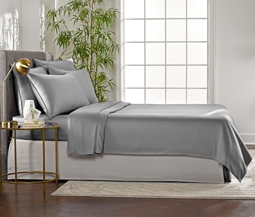 Image of Pure Bamboo King Sheets, Genuine 100% Organic Viscose Derived from Bamboo Bed Sheet Set, Luxuriously Soft & Cooling, Double Stitching, 2 Year Quality Promise (King, Stone Grey)