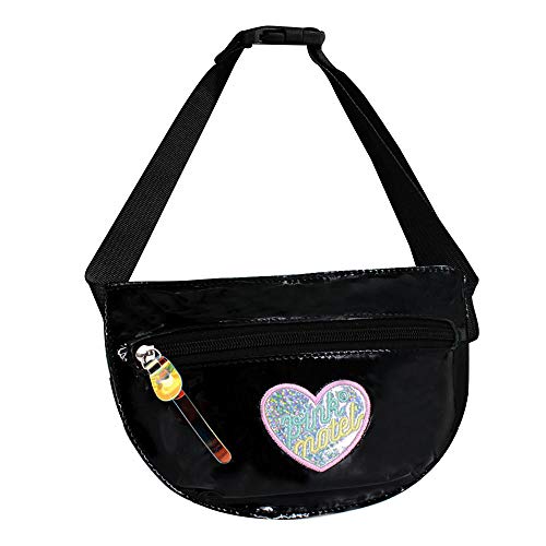 Sun Kea - Riñonera con bordado de corazón para mujer, de charol, cinturón deportivo para correr por la noche, color negro