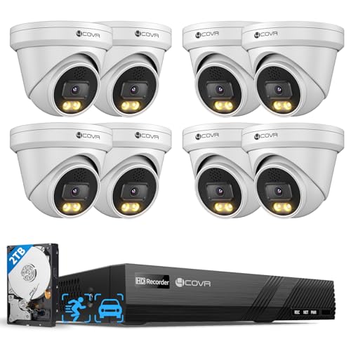 4COVR 16 Channel PoE Security Camera System, 2-Way Talk & Dual Lights Smart Full Color Night Vision, Human/Vehicle Detection, 4K NVR 4TB HDD, 12X 5MP Wired Business Dome IP Camera IP67, LY97