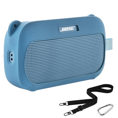 for Bose SoundLink Flex (第 2 世代) ワイヤレス スピーカー シリコン ケース、SoundLink Flex スピーカー用バックルと肩ストラップ付き旅行保護シリコン ケース (ブルー)