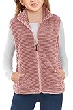 Ermonn Girls Fleece Vest Lightweight Sherpa Outwear Zip Up Cute Fuzzy Sleeveless Jacket Gilet with P
