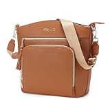 MOSISO Crossbody Bag, Purses for Women Crossbody, Multi Pockets Handbag Shoulder Bag with Card Holder Wallet & Tassel, Brown