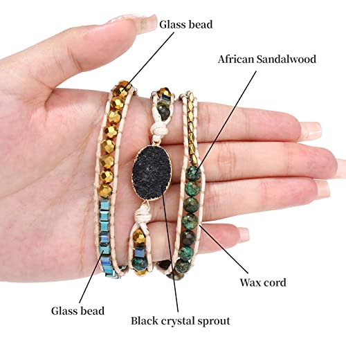 Qgoliver Boho 3 Wrap Bead Bracelet For Women Natural Stone Weave Bracelet Bohemian Handmade Crystal Bracelets Lapis Lazuli Hematite Adjustable Bangle Bracelets For Girls Mom #TOP3