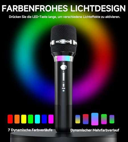 ECHOMUSSY Mikrofon Kabellos, Wiederaufladbare Kabellose Doppel mikrofone Mit 1:1-Chip-Verbindung Und LED-Leuchten, 40 Stunden Laufzeit, 200 Fuß Empfangsreichweite, Karaoke Mikrofon Zum Singen