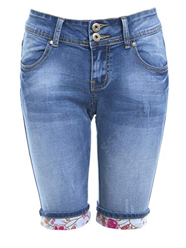 SS7 Women's Denim Knee Shorts, Sizes 6 to 14 (UK - 14, Denim Blue)