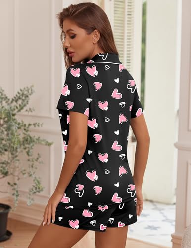 Image of Ekouaer Womens Pajama Sets Button Down Lounge Set 2 Piece Loungewear Soft Sleepwear Short Sleeve Pjs with Pockets