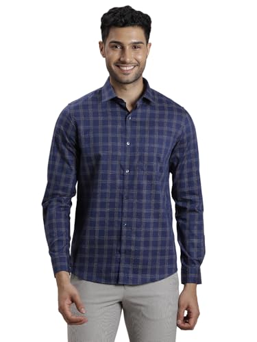 Image of Turtle Men 100% Cotton Slim Fit Blue Formal Shirt