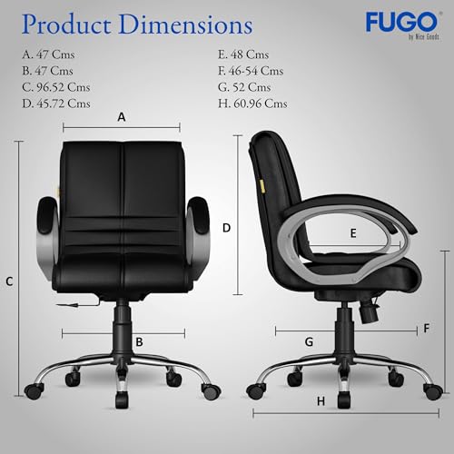 Image of FUGO FG235 with 3 Years Warranty Ergonomic Medium Back Office Chair with Adjustable Height, Cushioned Back&Seat, Tilting Mechanism, Heavy-Duty Metal Base, Perfect for Work, Study and Office (Black)
