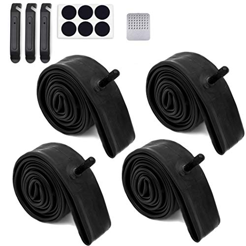 Calvana (4 Pack) 24’’ x 1.75/2.125 Replacement Inner Tubes with Tire Leveler and Round Patches for Youth Bike with 24 Inch Tires. Made of Heavy Duty, Thick Butyl Rubber