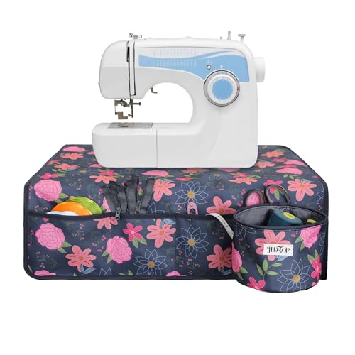 Sewing Machine Pad for Table with Pockets, Non-Slip Waterproof Anti-Vibration Mat, 23.6”x23.6” Sewing Organizer with Storage Bucket & Removable Ba