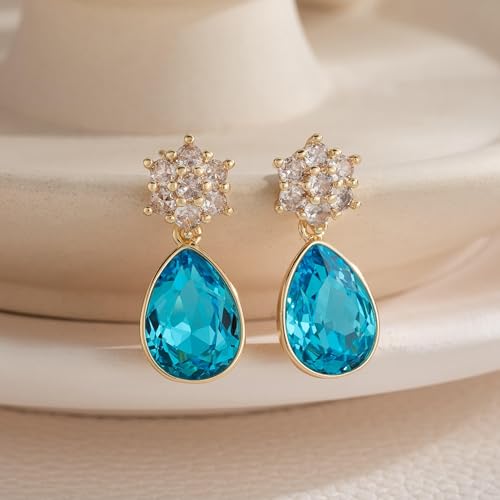 Elegant Austrian Crystal Teardrop Dangle Earrings for Women,14K Gold Plated Snowflake Drop Earrings Jewelry Gift for Birthday Wedding Anniversary4