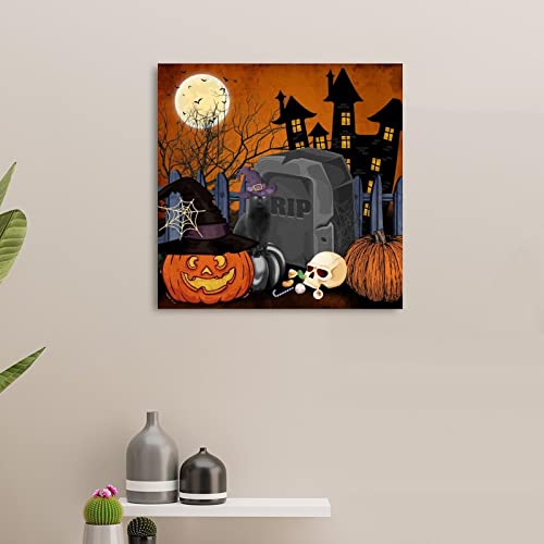 Plaque en bois Halloween sorcière et citrouille décorative