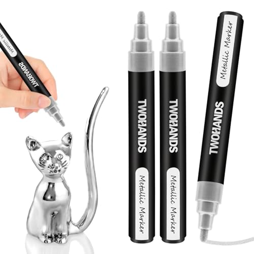 Image of Metallic Marker Pen Set of 3 | Shake and Use Paint Pens | Water-Based Quick Dry Non-Toxic Ink for Art, Craft, Card Making, Journaling, Rock Painting & Drawing (1 Gold & 1 Silver & 1 White)