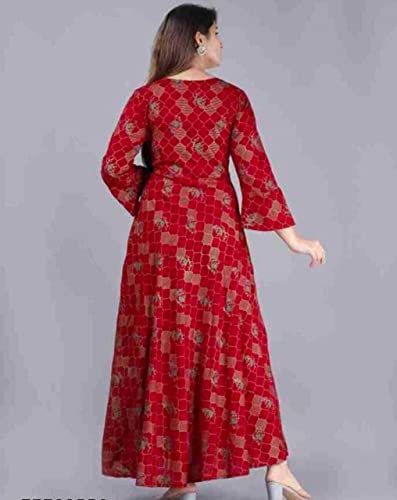 Image of Women's Rayon Jaal Printed Anarkali Kurta (Maroon)