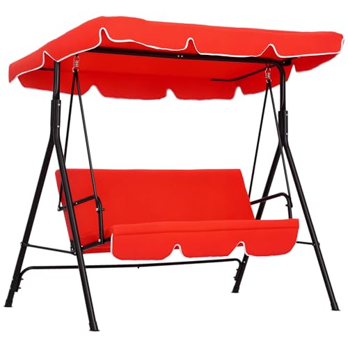 Outsunny Balancelle de Jardin 3 Places Toit Inclinaison réglable Coussins Assise et Dossier 1,72L x 1,1l x 1,52H m Acier Noir Polyester Rouge