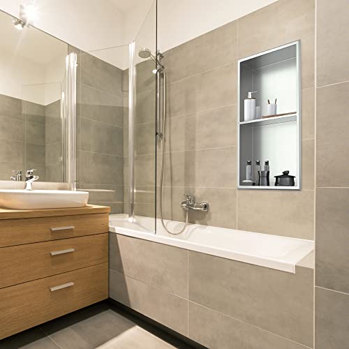 Jolitac Stainless Steel Shower Niche Inwall 12\" X 24\", Double Placed Tiers Bathroom Storage Shelf Niche Perfect for Shampoo and Soap Storage - Thumbnail 5
