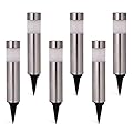 Solar Bollard Lights Outdoor - 6 Pack Stainless Steel Warm White LED Landscape Lights Waterproof Decorative Lighting for Backyard Lawn Patio
