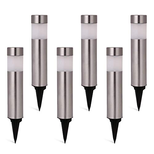SUNWIND Solar Bollard Lights Outdoor - 6 Pack Stainless Steel Warm White LED Landscape Lights Waterproof Decorative Lighting for Backyard Lawn Patio