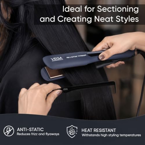 Image of VEGA PROFESSIONAL Carbon Styling Comb with Anti-Static & Heat-Resistant Teeth | Hair Comb for Salon, Professional Hair Styling & Detangling | Teasing, Precision Parting & All Hair Types (VPVCC-13)