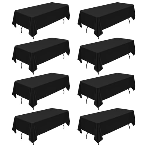 8 Packs Nappe Noire Nappe en Polyester 153 x 260 cm pour Tables Rectangulaires de 6 Pieds Housse de Table Lavable en Tissu Polyester résistant aux Taches et...