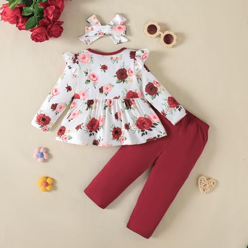Baby Girl Clothes Outfits Ruffle Sleeve Shirt Top and Pants Toddler 3 Piece Set Fall Winter2