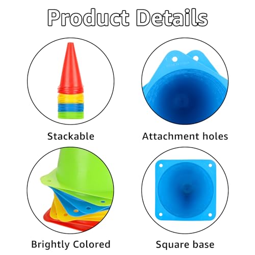 CYEER 24 Conos Entrenamiento Futbol, 23 x 13,5 cm, Coloridos pilones para niños al Aire Libre con Bolsa de Transporte, Conos de Entrenamiento para fútbol, Deportes, Juegos Activos - imagen 3