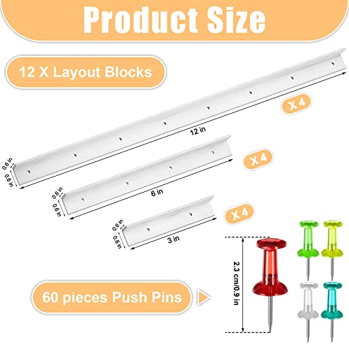 12 pcs stained glass supplies layout block system 12 inch 6 inch 3 inch for stained glass panels with 60 mix color push pins tools 3 sizes