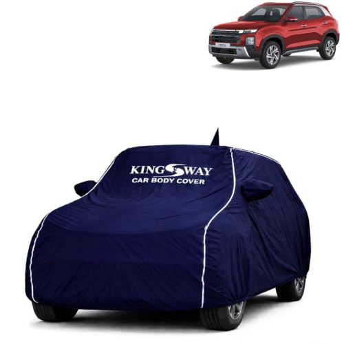 Image of KINGSWAY Super Waterproof Car Cover Only with Hyundai Creta (Year 2024 Onwards - All Model) | Mirror and Antenna Pockets | All Weather Car Body Cover with Silver Piping | Blue