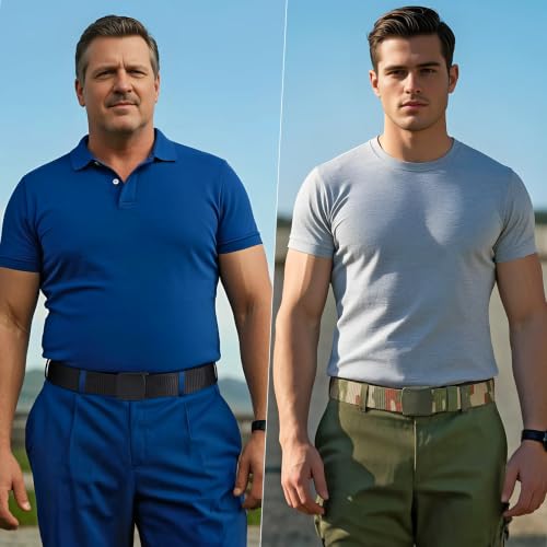 Image of JASGOOD 2 Pack Nylon Web Belt Outdoor Military Men's Metal Free Belt with TSA Plastic Buckle