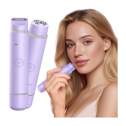 Lady Shavers for Women 2 in 1 Facial Hair Remover for Women Rechargeable Dual Head Women Shaver for Bikini Trimmer, Waterproof Public Hair Trimmer for Face,Underarm,Leg,USB-C Smart Light (Purple)