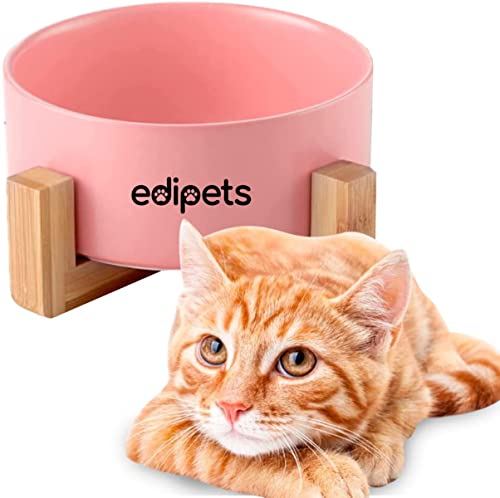 Edipets, Comedero Perro Gato, 400, 800 y 1900 ml, Cerámica, Individual y Doble, Soporte de Bambú Antideslizante, Pequeño Mediano y Grande, 5 Colores (Simple Pequeño, Rosa)