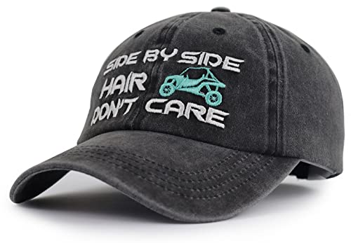 Image of KKMKSHHG Side by Side Hair Don't Care Baseball Cap, Funny Embroidered Adjustable Washed Cotton Outdoor Car Hat for Women Men
