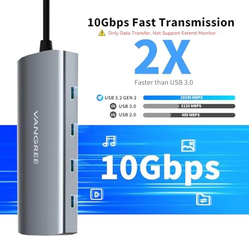 VANGREE USB C Hub, 3 USB 3.2 Gen 2 Ports with 10Gbps, 4K@60Hz HDMI, 100W Power Delivery, 3 USB-A 3.2 Ports, USB C Splitter Multiport Adapter Extender for MacBook Pro/Air, iPad Pro, Mac mini and More