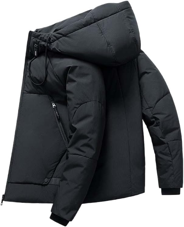 Mens Short Hooded Down Jackets Winter Warm Casual Outdoor Zip Up Puffer Coat for Cold Weather