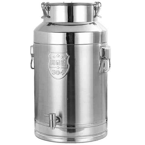 SWRONP Stainless Steel Milk Can with Spigot 5 Gallon Stainless Steel Water Dispenser Milk Bucket 20Liter Wine Pail with Sealed Lid Water jug Oil Liquid Storage Barrel Airtight Food Storage Container