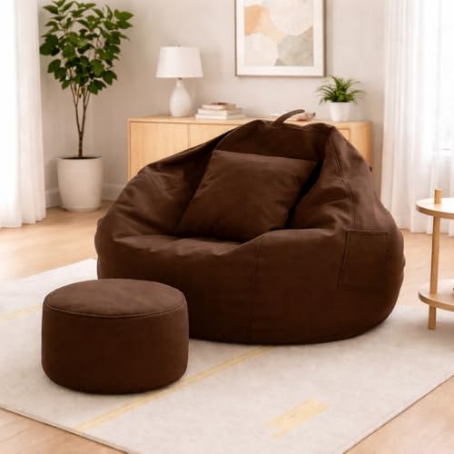 Image of karuto XXXXXL Bean Bag Cover with Footrest & Cushion (Without Beans) 4XL (Premimum Tan, 4XL)