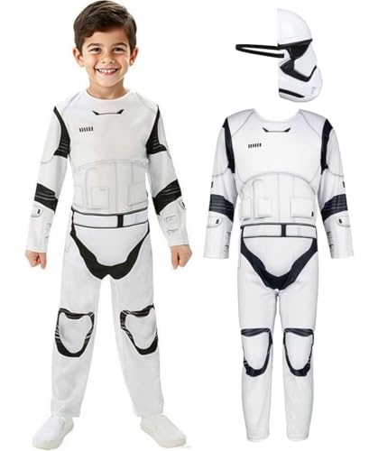 SINSEN Costume de Stormtrooper pour enfant, combinaison de soldat blanc avec demi-masque pour Halloween, cosplay, tenue pour garçons de 4 à 10 ans