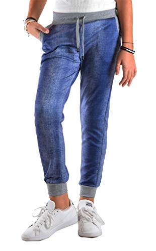 Girls Heather French Terry w Bright Color Waistband Jogger Pants Denim-Lgrey XS