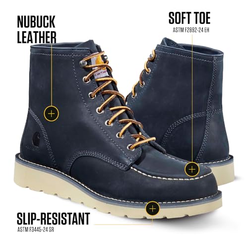Image of Carhartt 6 inch Moc Toe Work Boots for Men - Soft Toe, Slip Resistant Wedge Outsole, Steel Shank, EVA Cushion Insole