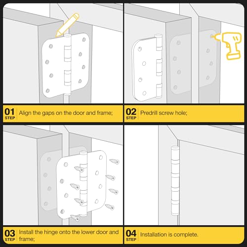 KOLET Ball Bearing Door Hinges, 4 x 4 Inches Door Hinges, 5/8'' Radius Corner Hinges, Heavy Duty Stainless Steel, Smooth and Quiet, Non Removable Pin, Brushed Nickel, 6 Pack by Kolet - Image 7