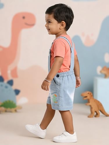 Image of KiddoPanti Unisex Infant Denim Dungaree | Cotton Blend Stretch | Baby Jumpsuit Witth Pockets | Comfortable Casual Outfit for Boys & Girls 6 Months-3 Years