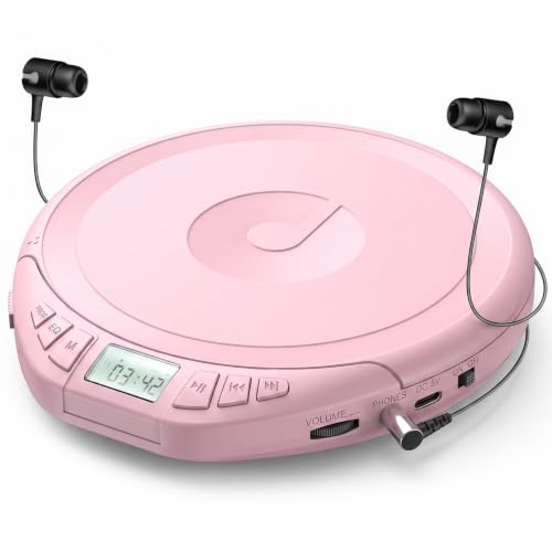 Image of Gueray Portable CD Player with Earphones CD Player for Car | CD Dsicman with Anti-Skip Shockproof with LCD Display Support PROG Memory Repeat Function